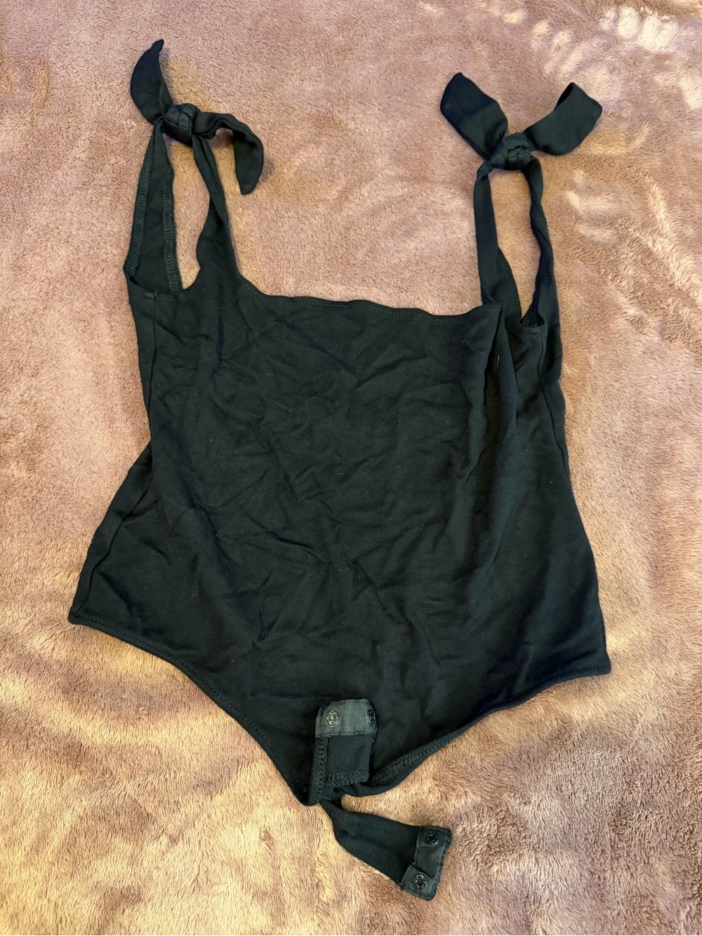Free People Black Tie-Shoulder Square Neck Bodysuit